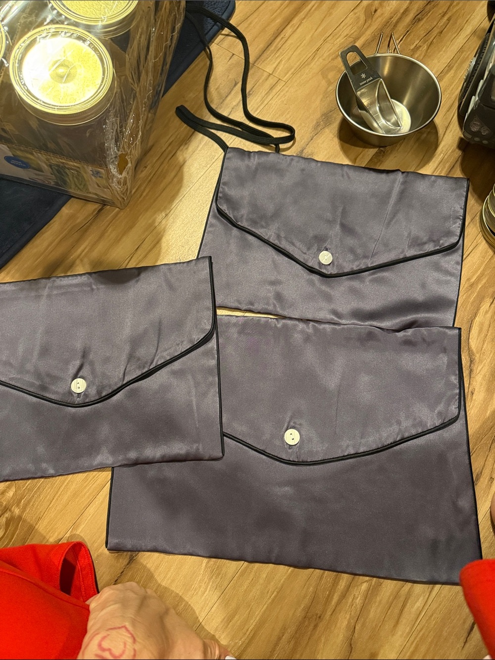 Set of 3 Satin Envelope Pouches in Deep gray